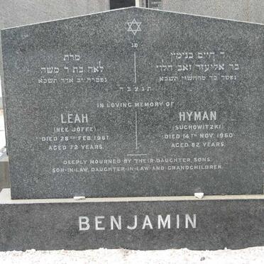 BENJAMIN Hyman -1960 &amp; Leah JOFFE -1961