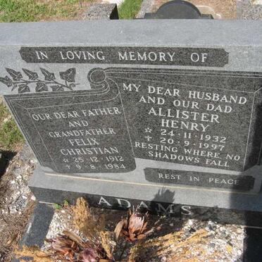 ADAMS Felix Christian 1912-1984 :: ADAMS Allister Henry 1932-1997