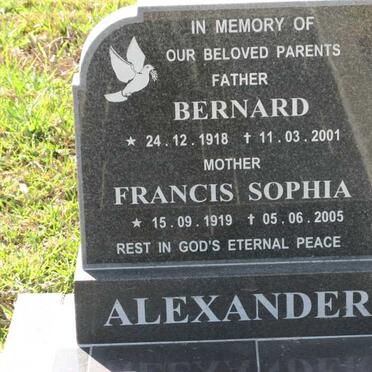 ALEXANDER Bernard 1918-2001 &amp; Francis Sophia 1919-2005
