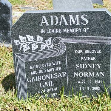 ADAMS Sidney Norman 1941-2003 &amp; Gaironesar Gail 1941-1997