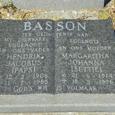 BASSON Hendrik Jacobus 1908-1985 &amp; Margaritha Johanna 1914-1996
