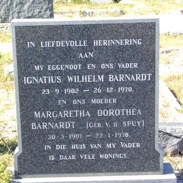 BARNARDT Ignatius Wilhelm 1902-1970 &amp; Margaretha Dorothea V.D. SPUY 1901-1978