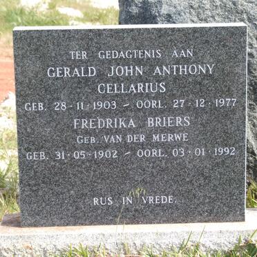 CELLARIUS Gerald John Anthony 1903-1977 &amp; Fredrika Briers VAN DER MERWE 1902-1992