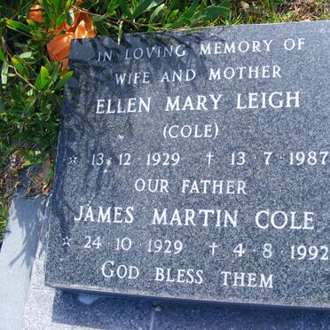 COLE James Martin 1929-1992 &amp; Ellen Mary Leigh 1929-1987