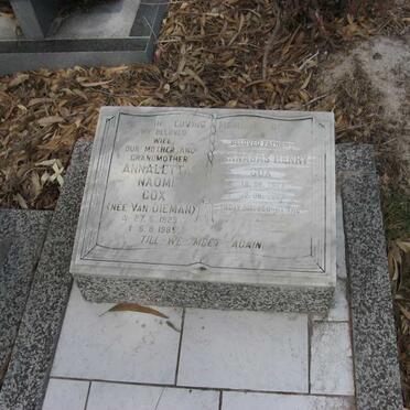 COX Manabas Henry 1927-1987 &amp; Annaletta Naomi VAN DIEMAN 1929-1985