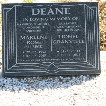 DEANE Lionel Granville 1943-2006 &amp; Marlene Rose BECK 1952-2005