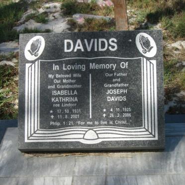 DAVIDS Joseph 1925-2006 &amp; Isabella Kathrina LINDOOR 1931-2001