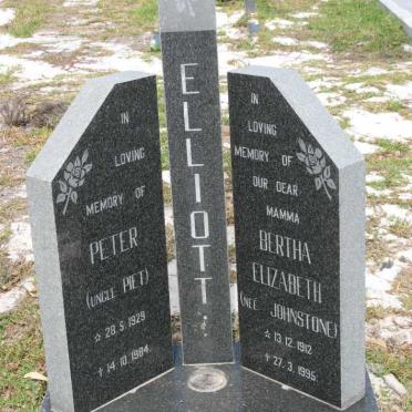 ELLIOTT Bertha Elizabeth nee JOHNSTONE 1912-1995 :: ELLIOTT Peter 1929-1984