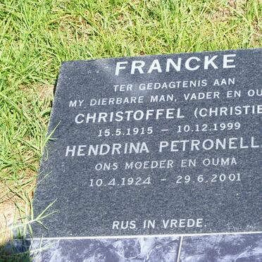 FRANCKE Christoffel 1915-1999 &amp; Hendrina Petronella 1924-2001