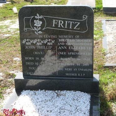 FRITZ John Phillip 1929-1998 &amp; Ann Elizabeth SPRINGFIELD 1934-2005
