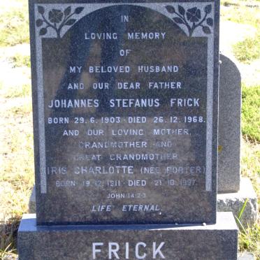 FRICK Johannes Stefanus 1903-1968 &amp; Iris Charlotte PORTER 1911-1997