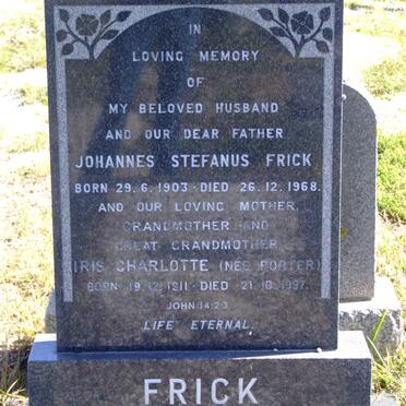 FRICK Johannes Stefanus 1903-1968 &amp; Iris Charlotte PORTER 1911-1997