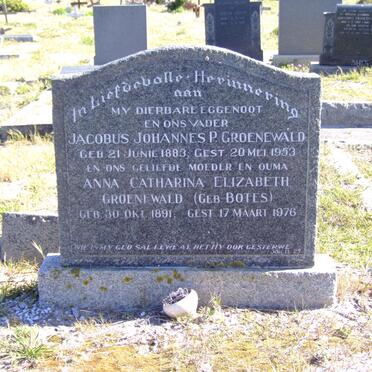GROENEWALD Jacobus Johannes P. 1883-1953 &amp; Anna Catharina Elizabeth BOTES 1891-1976