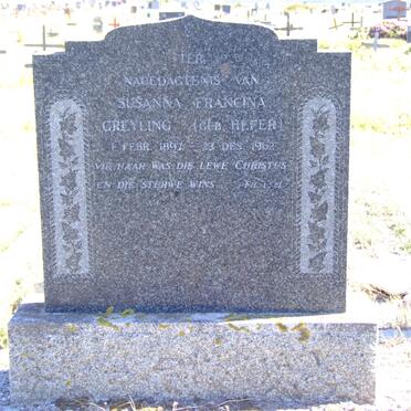 GREYLING Susanna Francina nee HEFER 1897-1962