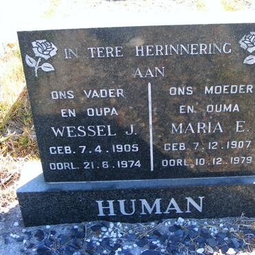 HUMAN Wessel J. 1905-1974 &amp; Maria E. 1907-1979