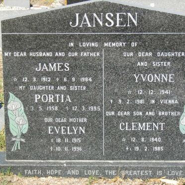 JANSEN James 1912-1984 &amp; Evelyn 1915-1996 :: JANSEN Portia 1958-1995 :: JANSEN Yvonne 1941-1981 :: JANSEN Clement 1940-1985