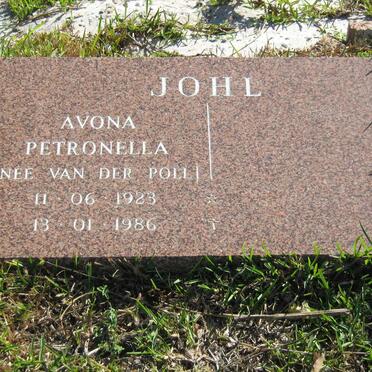 JOHL Avona Petronella nee VAN DER POLL 1923-1986