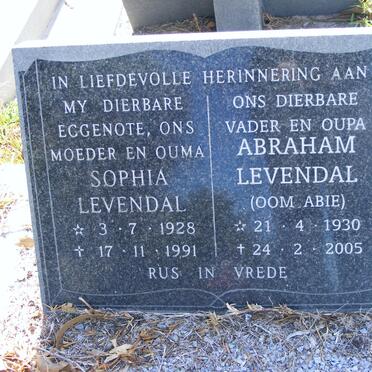 LEVENDAL Abraham 1930-2005 &amp; Sophia 1928-1991