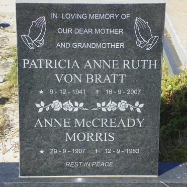 MORRIS Anne, McCREADY 1907-1983 :: VON BRATT Patricia Anne Ruth 1941-2007