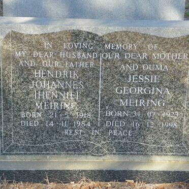MEIRING Hendrik Johannes 1918-1984 &amp; Jessie Georgina 1923-1998