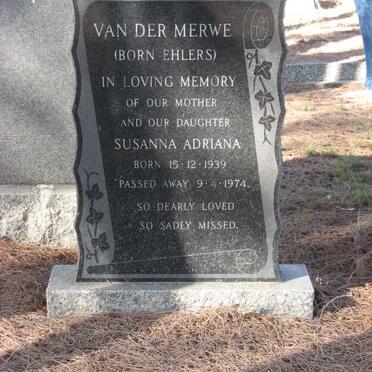 MERWE Susanna Adriana, van der nee EHLERS 1939-1974