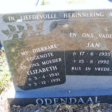 ODENDAAL Jan 1935-1992 &amp; Elizabeth 1941-1991