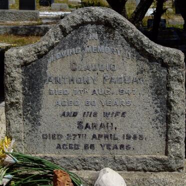 PADUA Claudio Anthony -1947 &amp; Sarah -1953