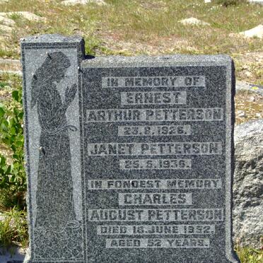 PETTERSON Ernest Arthur -1926 :: PETTERSON Janet -1936 :: PETTERSON Charles August -1952