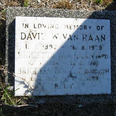 RAAN David W., van 1892-1979 &amp; Brigetta 1894-1985 :: BOGUSZ Brigetta 1928-1999