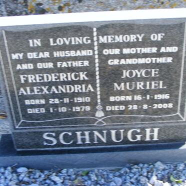 SCHNUGH Frederick Alexandria 1910-1979 &amp; Joyce Muriel 1916-2008