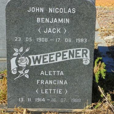 WEEPENER John Nicolas Benjamin 1908-1983 &amp; Aletta Francina 1914-1988