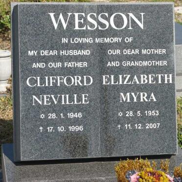 WESSON Clifford Neville 1946-1996 &amp; Elizabeth Myra 1953-2007