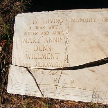 WILLMENT Mary Annie Dunn nee GILIOMEE -1986