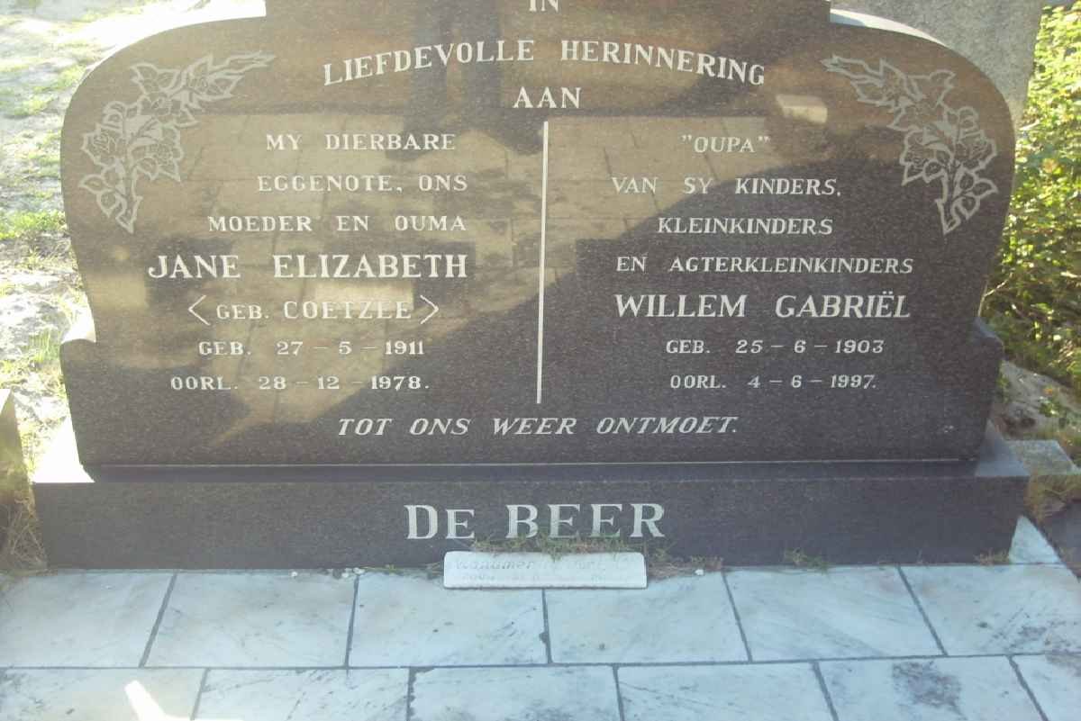 BEER Willem Gabriel, de 1903-1997 &amp; Jane Elizabeth COETZEE 1911-1978