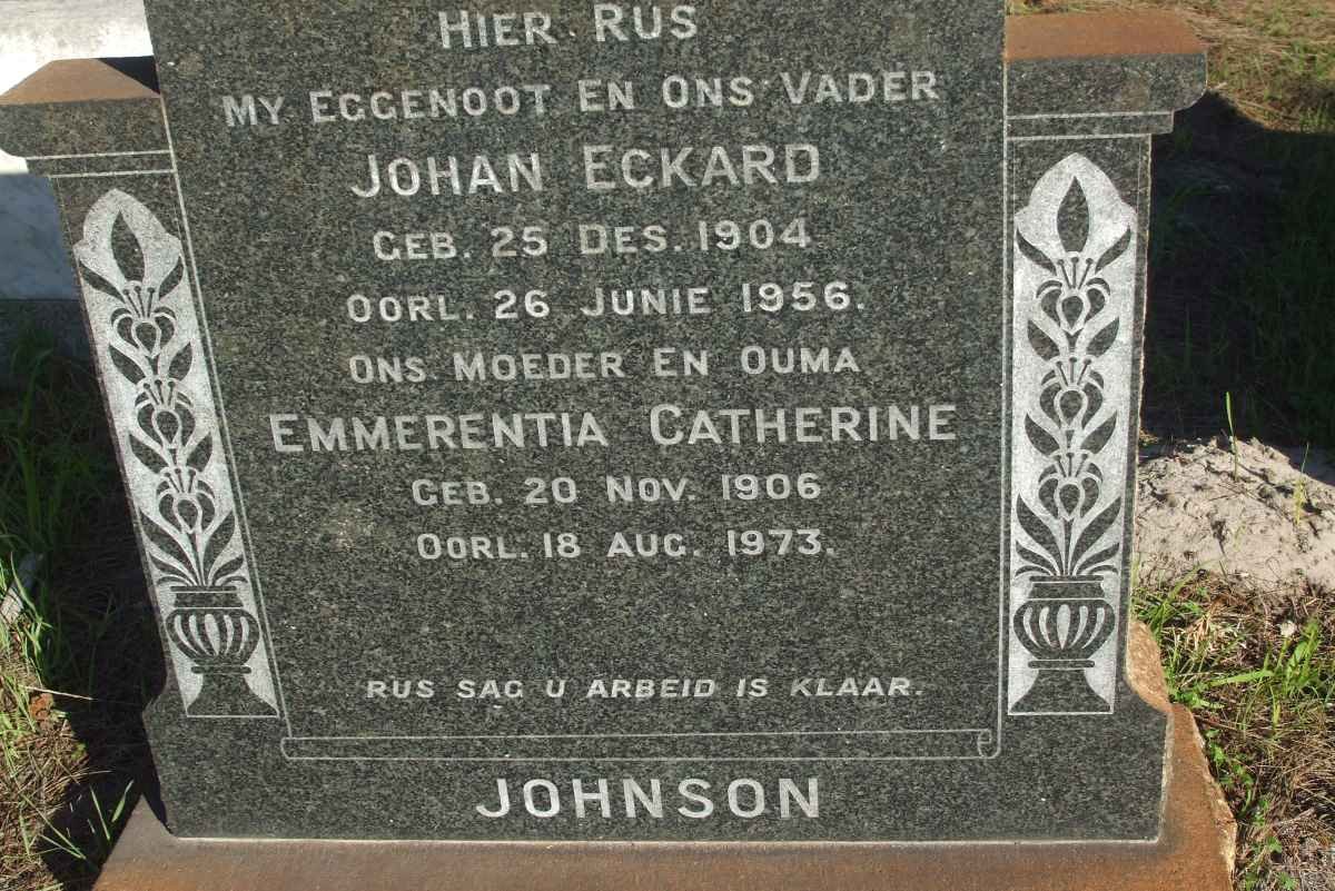 JOHNSON Johan Eckard 1904-1956 &amp; Emmerentia Catherine 1906-1973