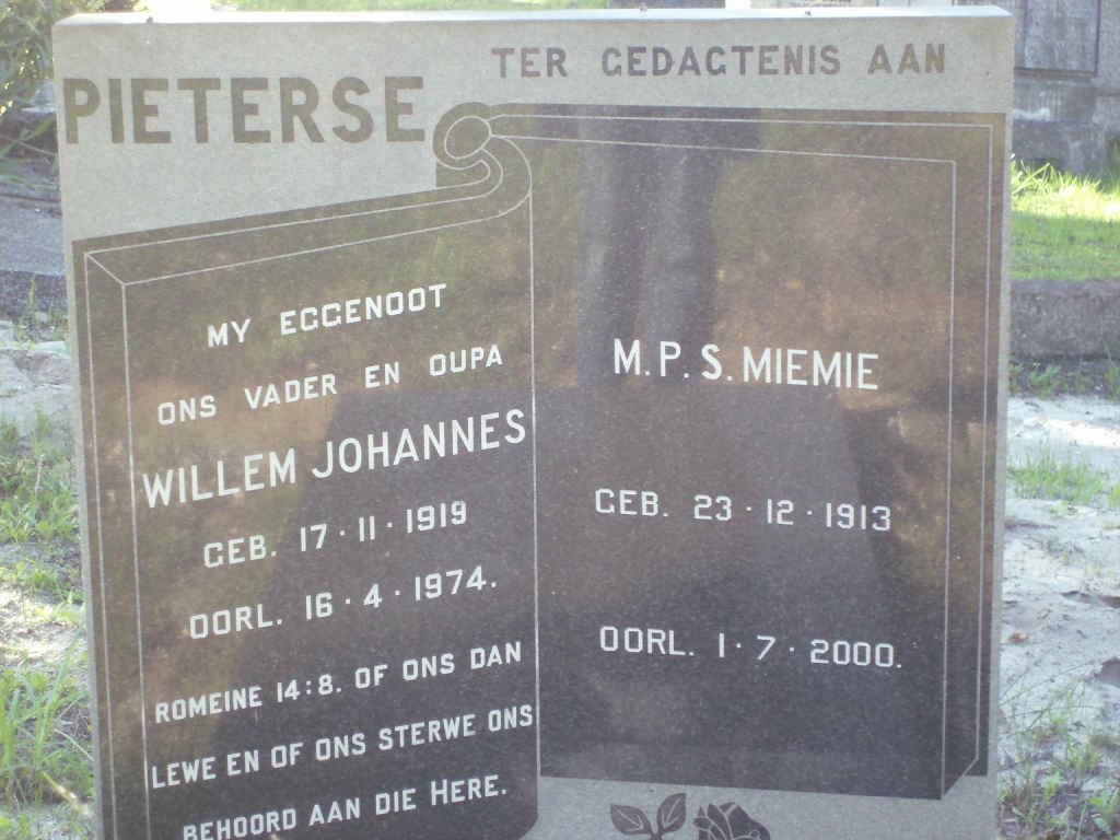 PIETERSE Willem Johannes 1919-1974 &amp; M.P.S. 1913-2000