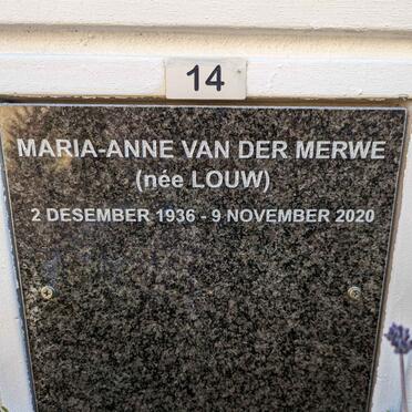 MERWE Maria-Anne, van der nee LOUW 1936-2020