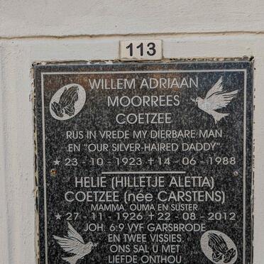 COETZEE Willem Adriaan Moorrees 1923-1988 &amp; Hilletje Aletta CARSTENS 1926-2012