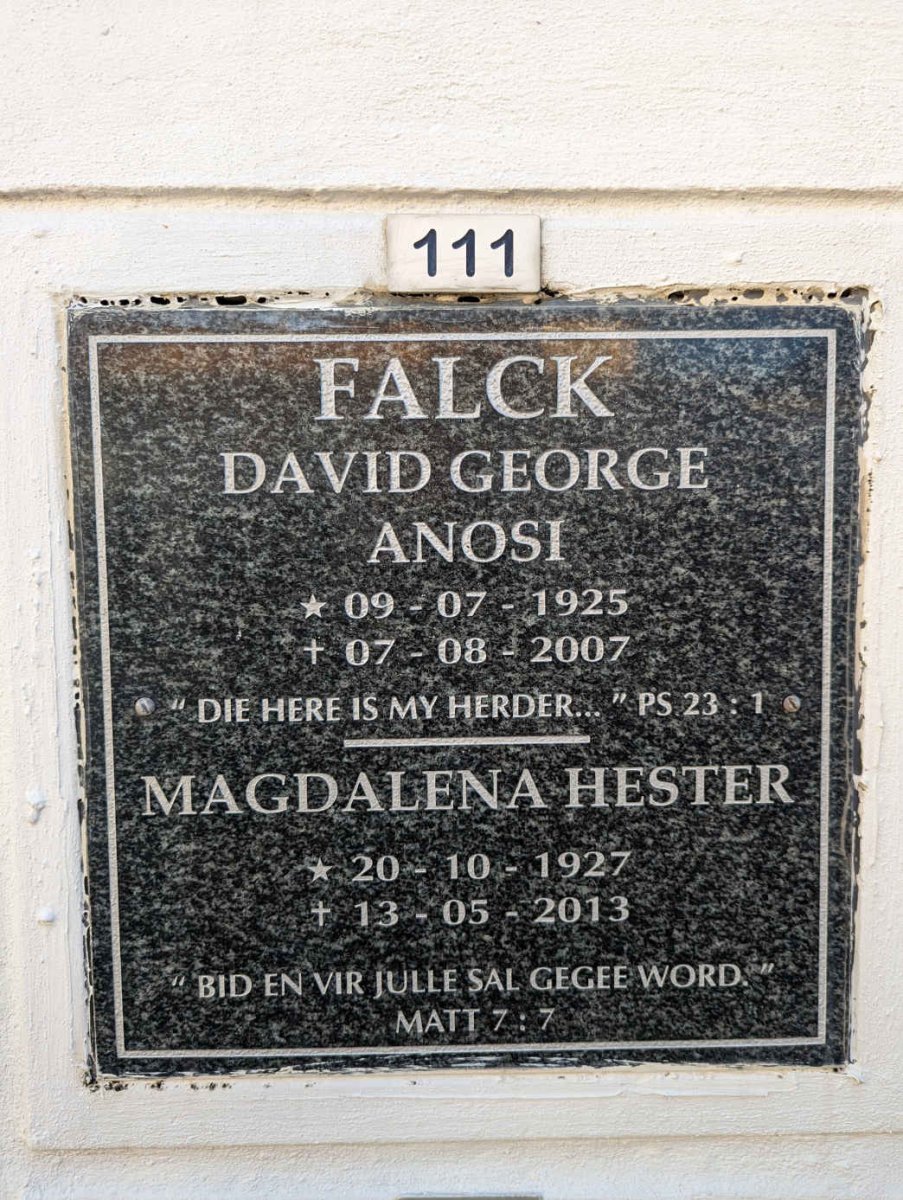 FALCK David George Anosi 1925-2007 &amp; Magdalena Hester 1927-2013