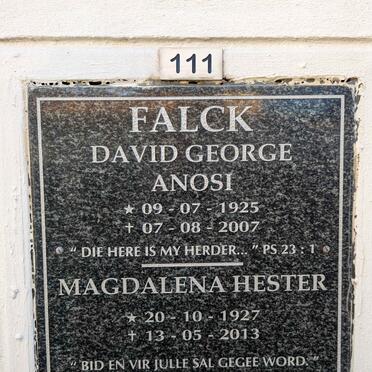 FALCK David George Anosi 1925-2007 &amp; Magdalena Hester 1927-2013