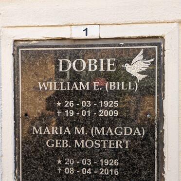 DOBIE William E. 1925-2009 &amp; Maria M. MOSTERT 1926-2016