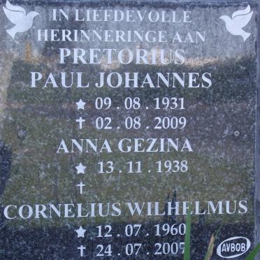 PRETORIUS Paul Johannes 1931-2009 &amp; Anna Gezina 1938- :: PRETORIUS Cornelius Wilhelmus 1960-2007
