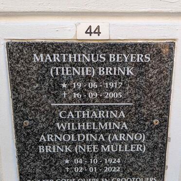 BRINK Marthinus Beyers 1917-2005 &amp; Catharina Wilhelmina Arnoldina MULLER 1924-2022