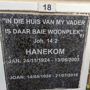 HANEKOM Jan 1924-2003 &amp; Joan 1928-2016