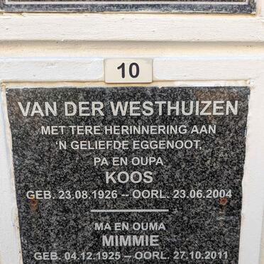 WESTHUIZEN Koos, van der 1926-2004 &amp; Mimmie 1925-2011