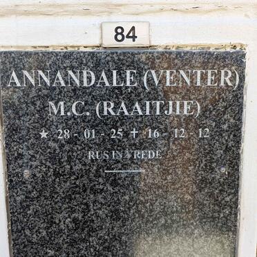 ANNANDALE M.C. nee VENTER 1925-2012