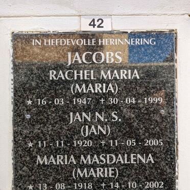 JACOBS N.S. 1920-2005 &amp; Maria Masdalena 1918-2002 :: JACOBS Rachel Maria 1947-1999