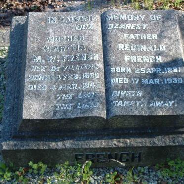 FRENCH Reginald 1881-1930 &amp;  Martha M.W. DE VILLIERS 1885-1945
