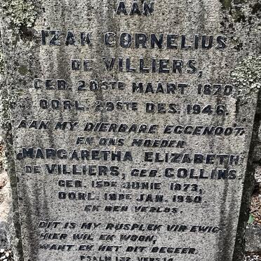 VILLIERS Izak Cornelius, de 1870-1946 &amp; Margaretha Elizabeth COLLINS 1873-1950