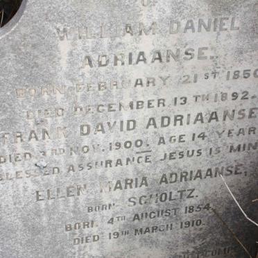 ADRIAANSE William Daniel 1850-1892 &amp; Ellen Maria SCHOLTZ 1854-1910 :: ADRIAANSE Frank David -1900